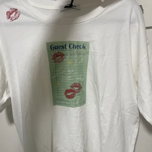 Daydreamer Guest Check Tee Short Sleeve White Shirt Oversized Sz M NWT - Picture 4 of 9